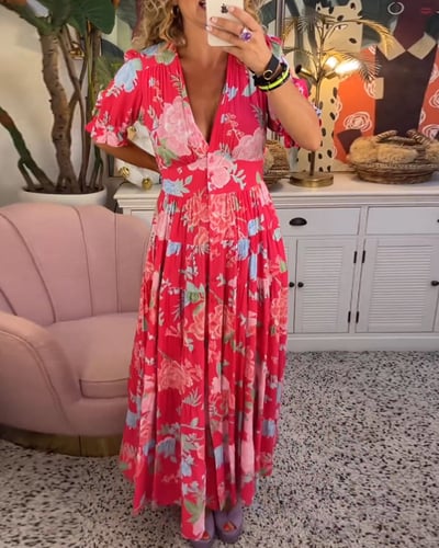 Isabeau - Comfortable Long Dress with V-Neck and Pockets