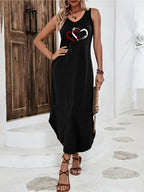 Dionara - Casual Sleeveless V-Neck Heart Print Summer Dress