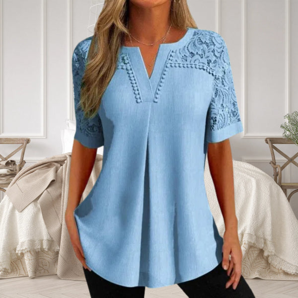 Alvara - Women's Elegant Lace Short Sleeve Summer Shirt