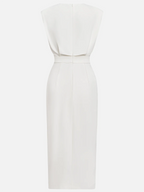 Floralia - Plain midi dress with button slit and round neckline