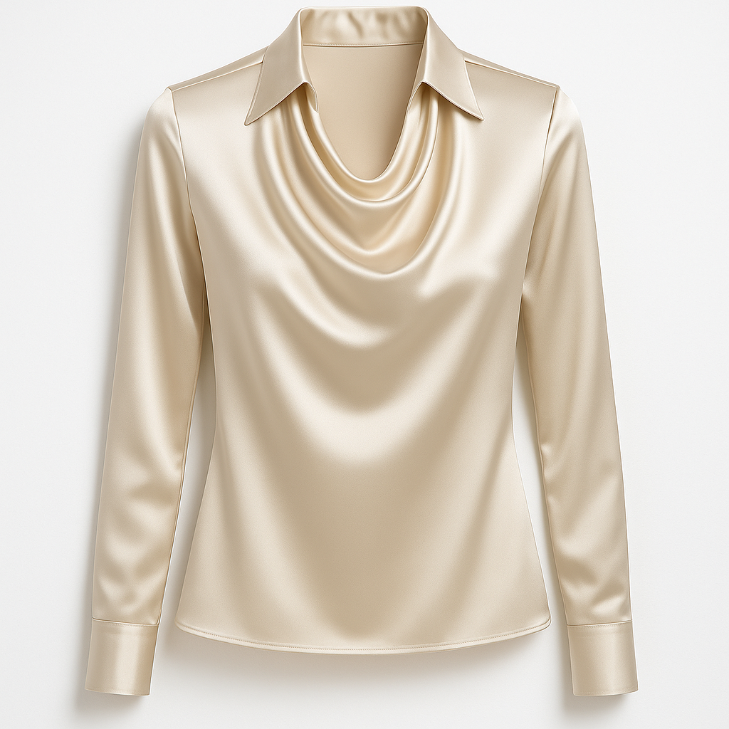 Laureline - Shiny Blouse with Pleated Collar - Chic &amp; Timeless