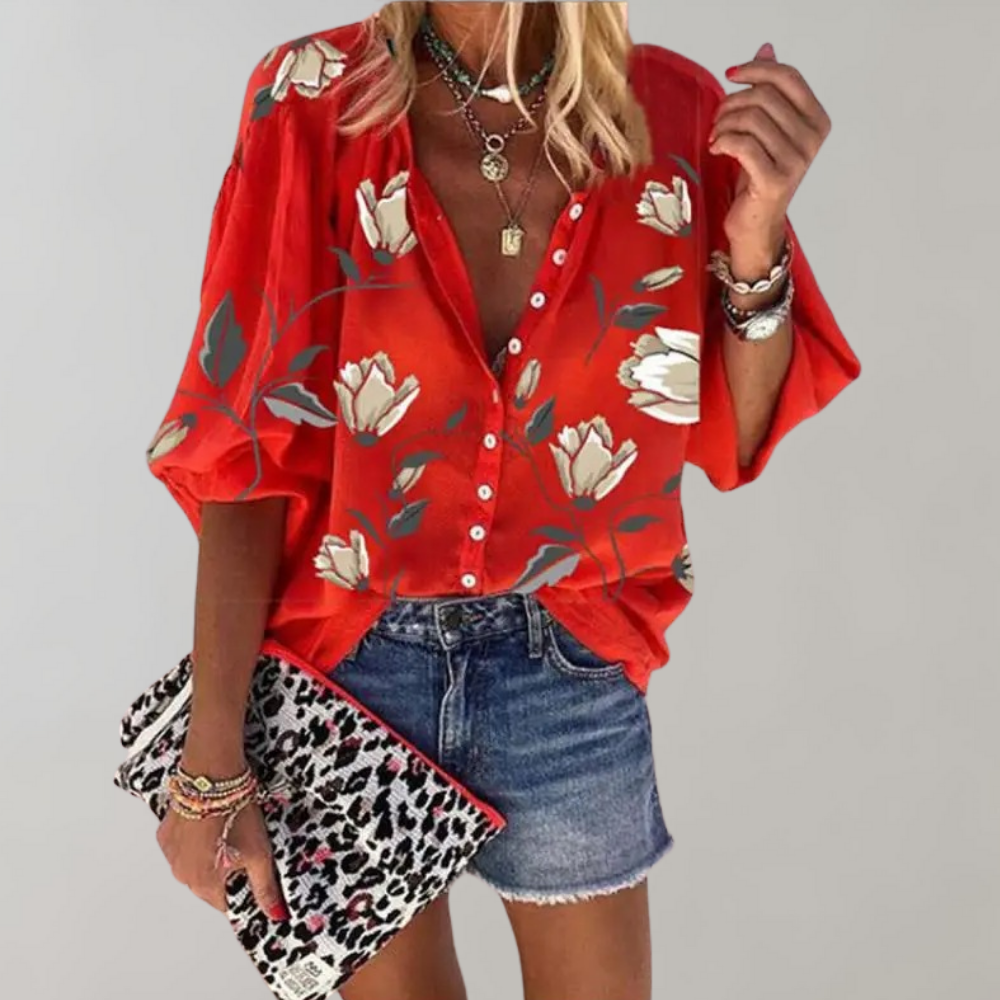 Yelena - Women's Floral Print Summer Blouse
