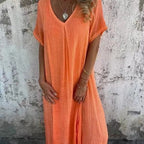 Fiorina - Loose Cotton and Linen V-Neck Dress