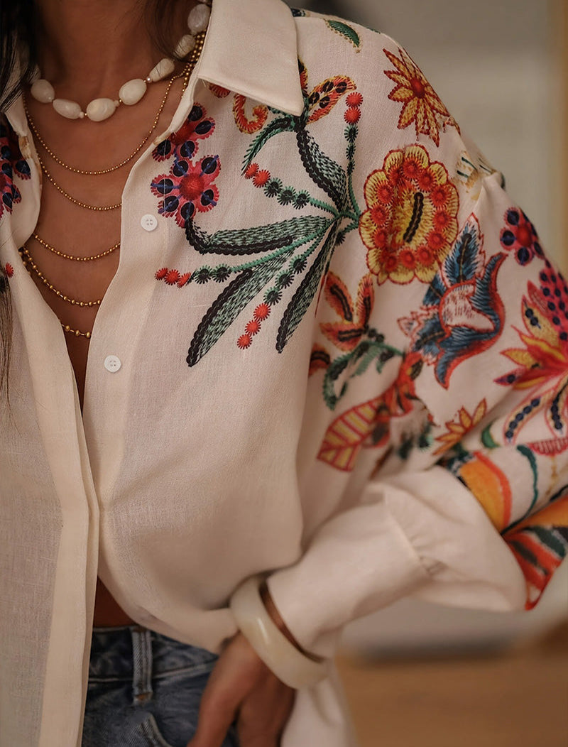 Fabienne - Embroidered Floral Shirt – A Hint of the Mediterranean in Every Detail