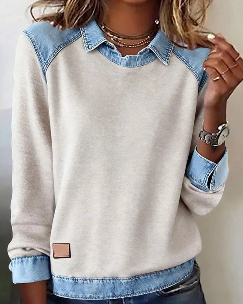 Norvella - Elegant Long Sleeve Blouse with Lapel Collar