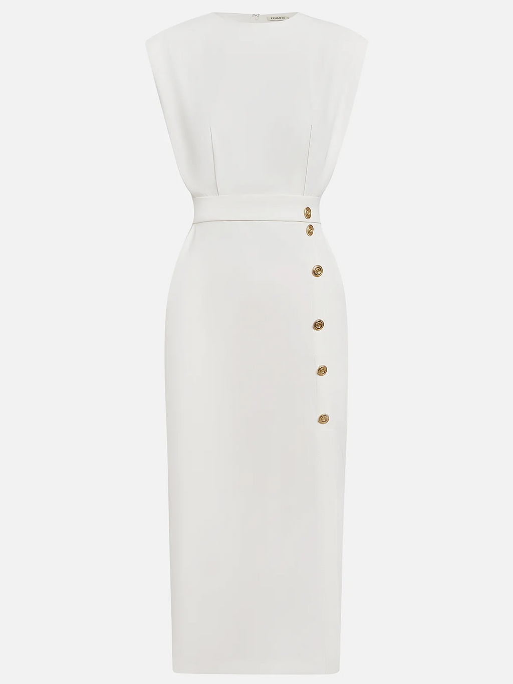 Floralia - Plain midi dress with button slit and round neckline