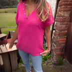 Adina - Elegant V-neck sweater with short sleeves and buttons