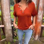 Adina - Elegant V-neck sweater with short sleeves and buttons