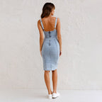 Estelle - Denim Bodycon Dress with Adjustable Straps and U-Neckline and Slit